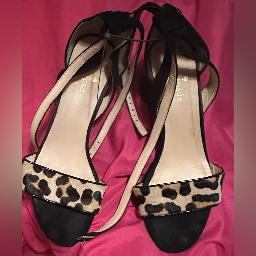 Kate Spade Leopard Print Black and Tan Heels
